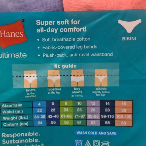 Hanes Ultimate Girls Tagless Bikini Style Super Soft Cotton Underwear 14 Pairs - Picture 8 of 9